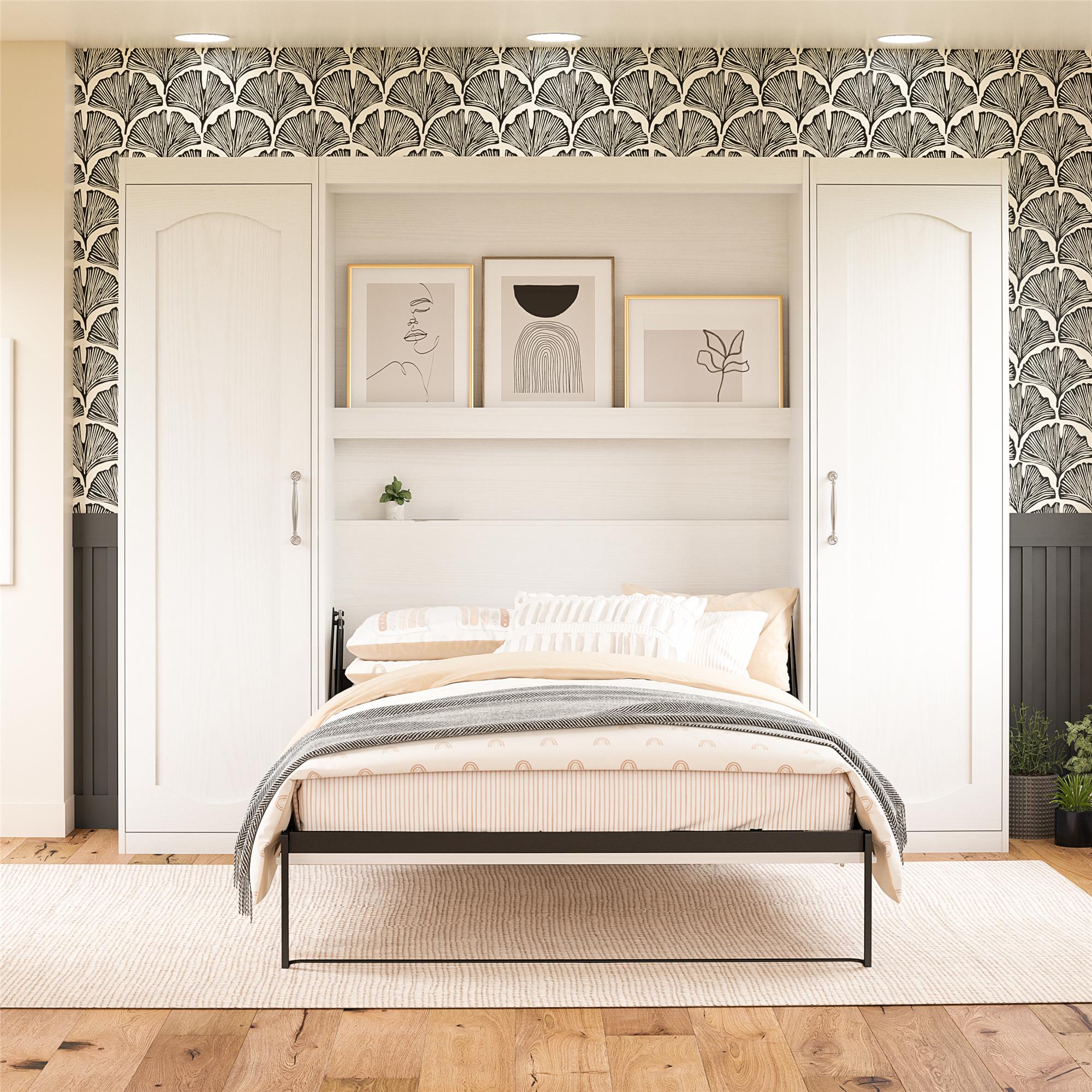 Novogratz Her Majesty Murphy Bed with Cabinets, Full Size - White - Full