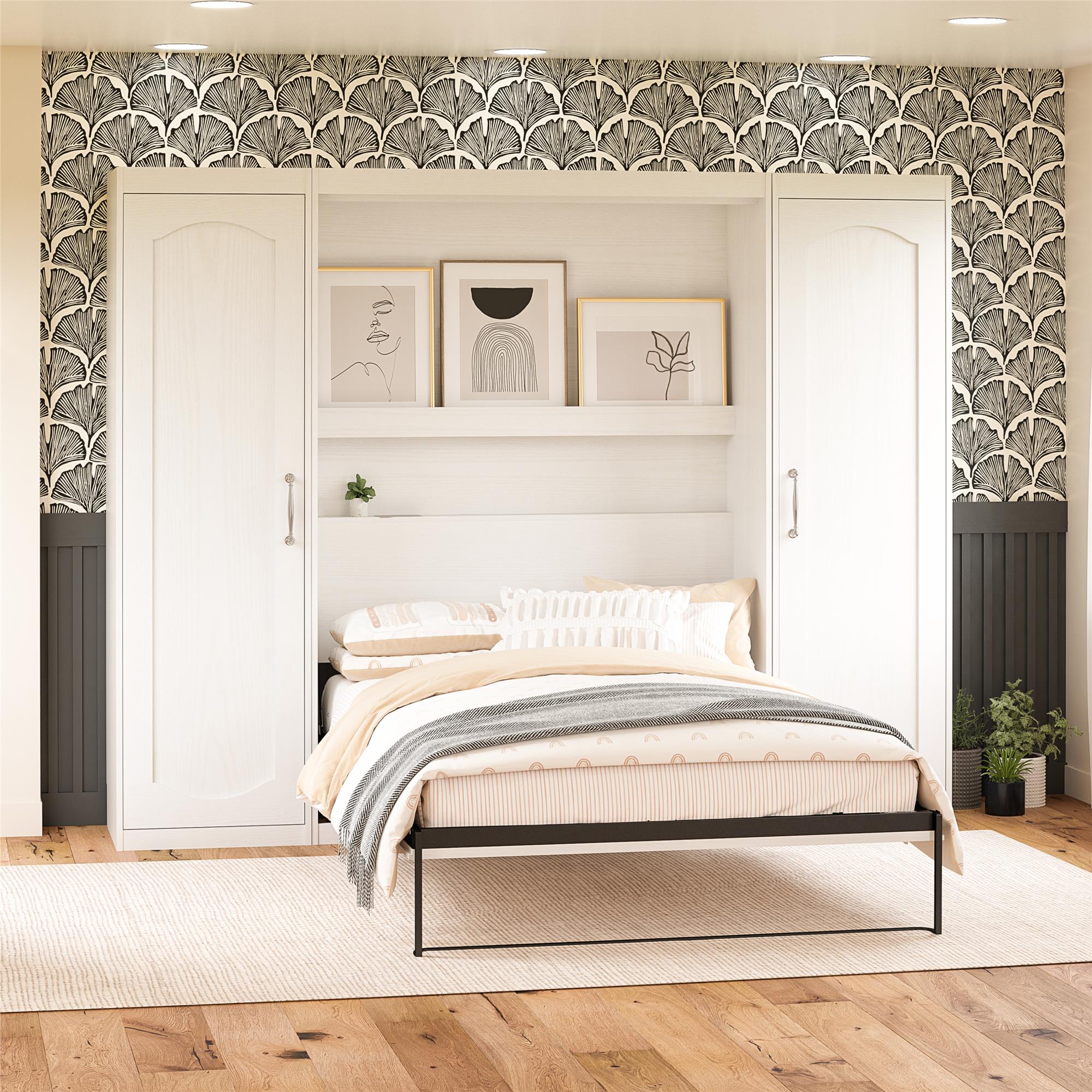 Novogratz Her Majesty Murphy Bed with Cabinets, Full Size - White - Full
