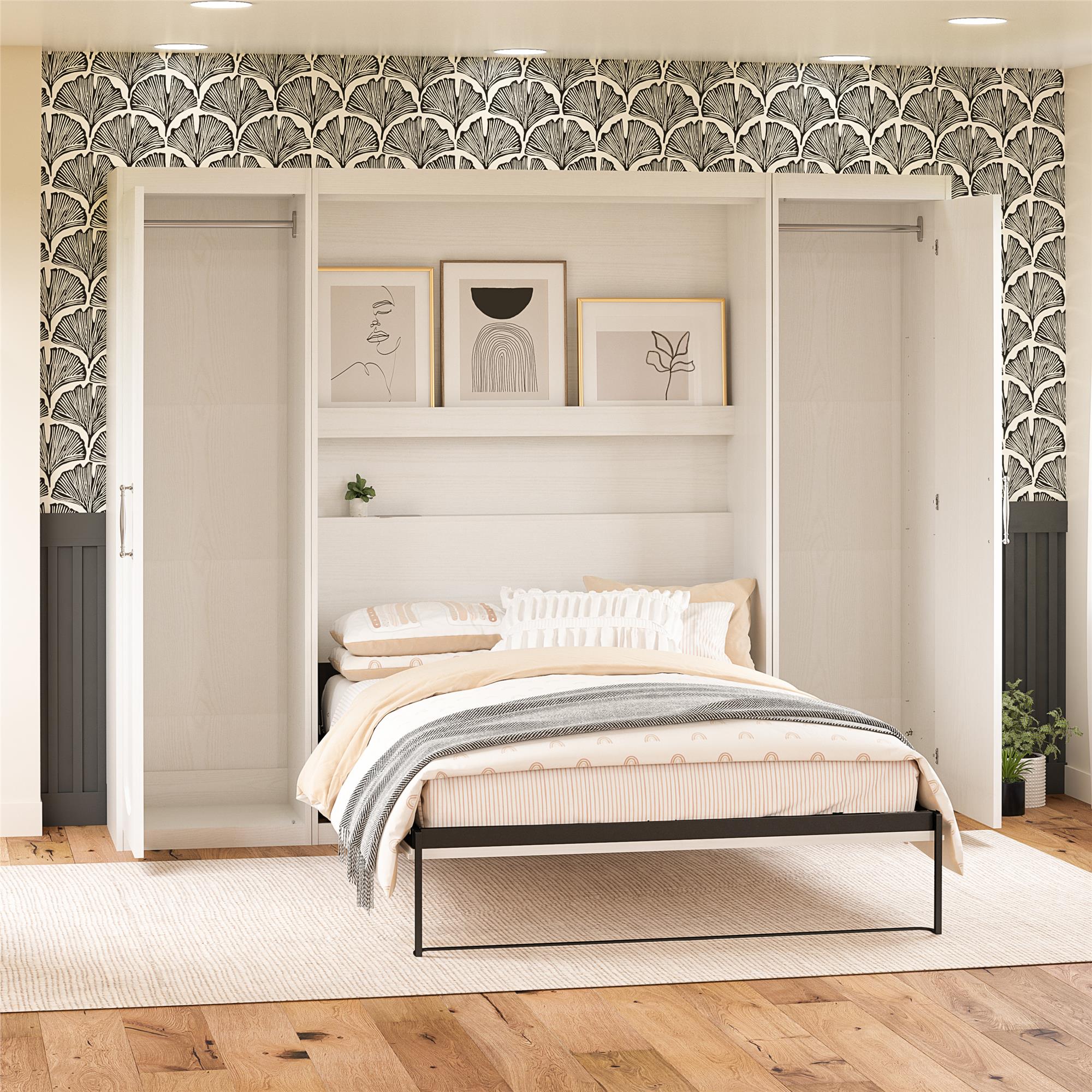 Novogratz Her Majesty Murphy Bed with Cabinets, Full Size - White - Full