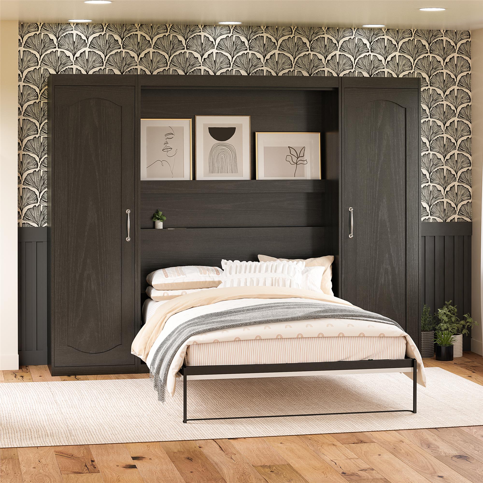 Novogratz Her Majesty Murphy Bed with Cabinets, Full Size - Black Oak - Full