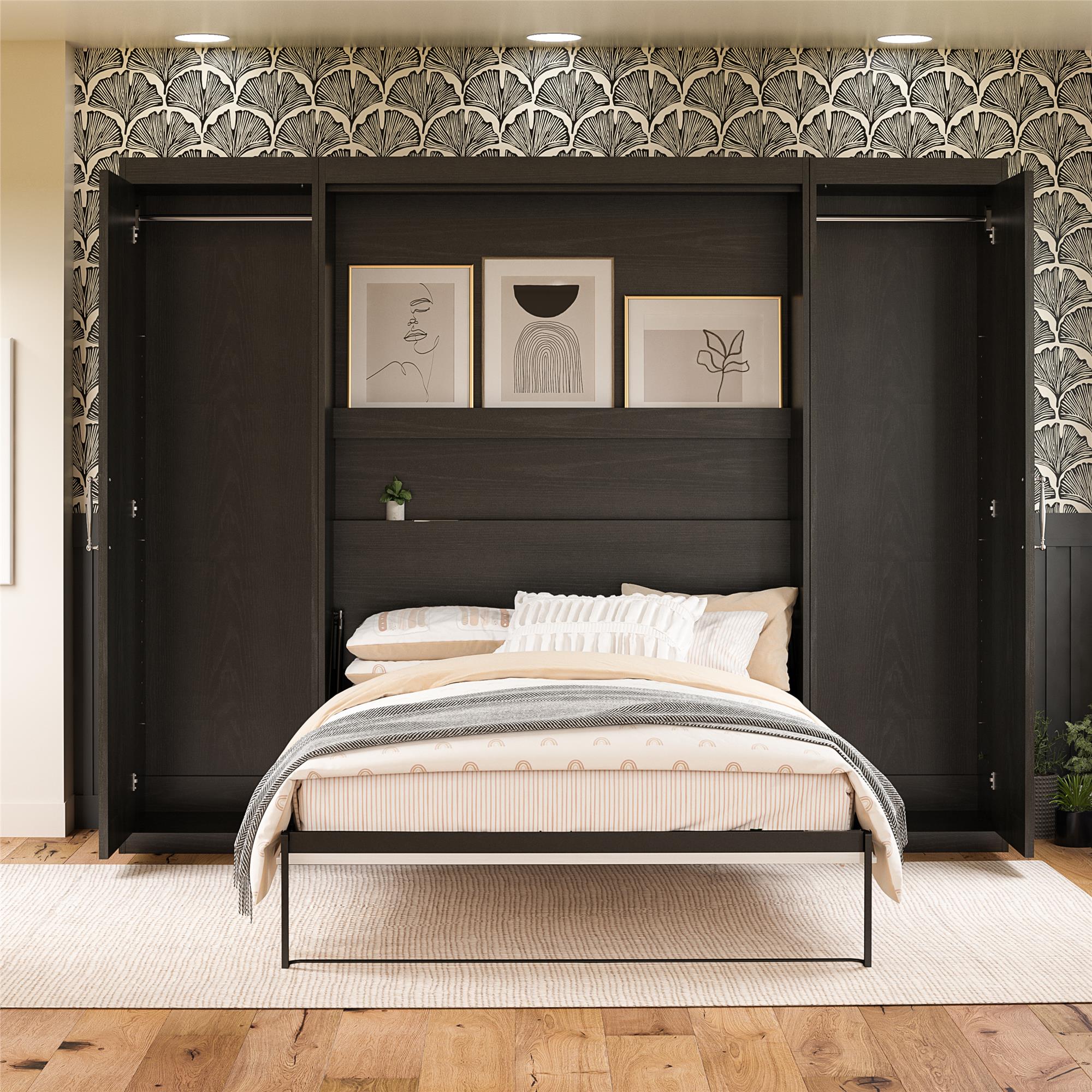 Novogratz Her Majesty Murphy Bed with Cabinets, Full Size - Black Oak - Full