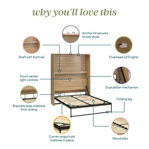 Novogratz Holly Hills Murphy Bed, Full Size - Light Oak - Full