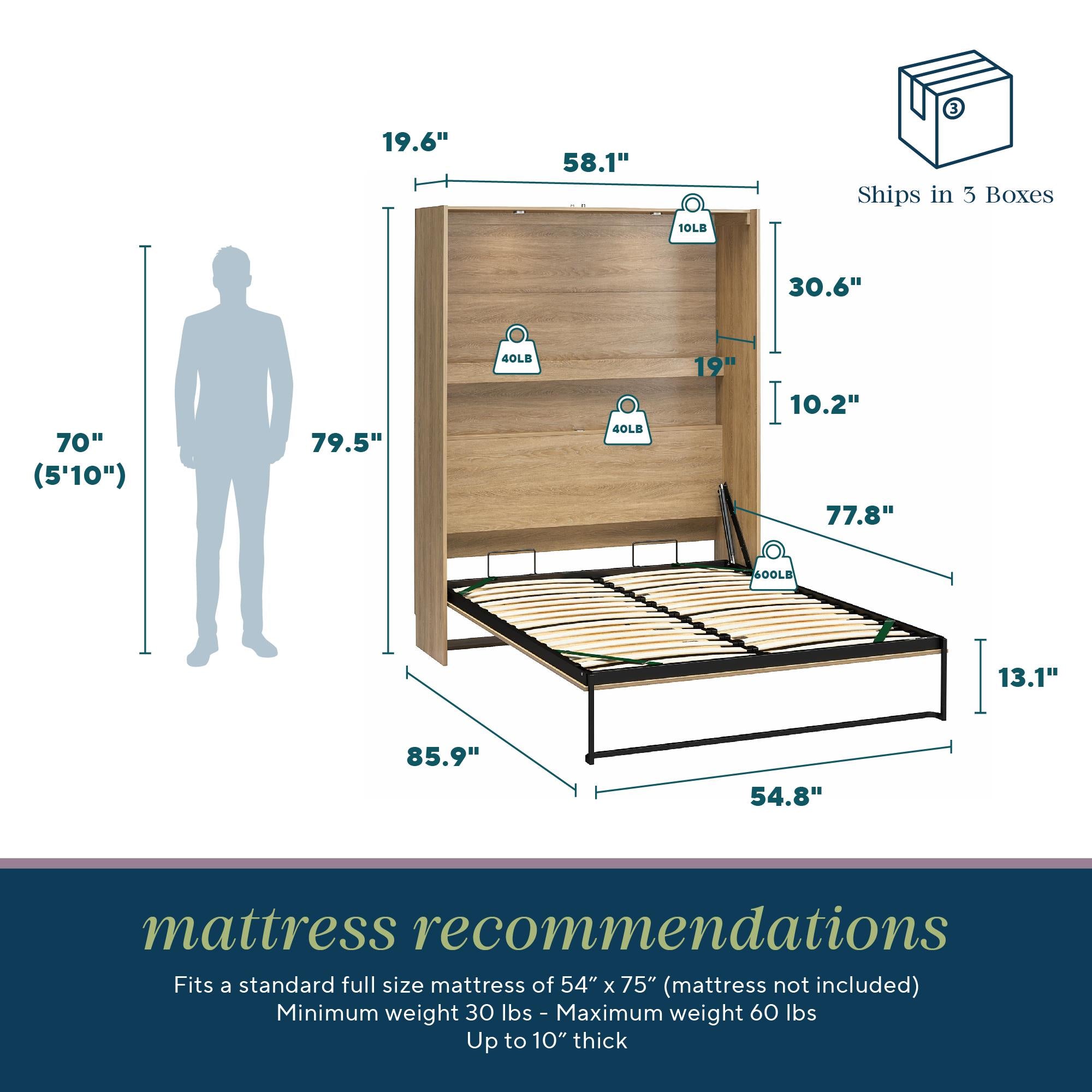 Novogratz Holly Hills Murphy Bed, Full Size - Light Oak - Full