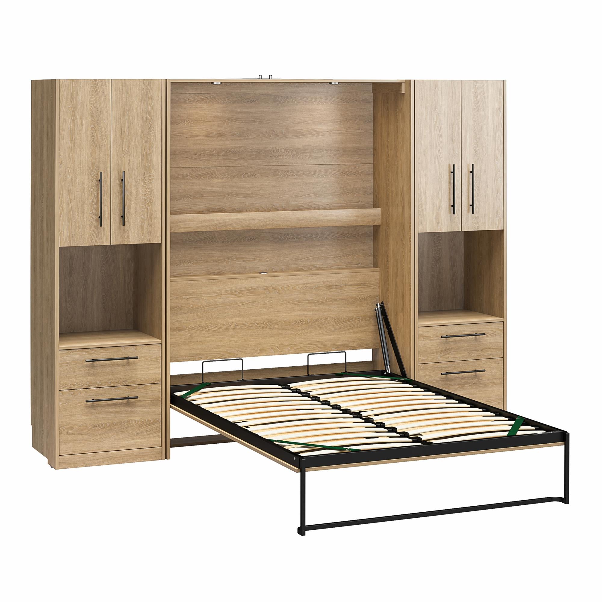 Novogratz Holly Hills Murphy Bed with Cabinets, Full Size - Light Oak - Full