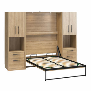 Novogratz Holly Hills Murphy Bed with Cabinets, Full Size - Light Oak - Full