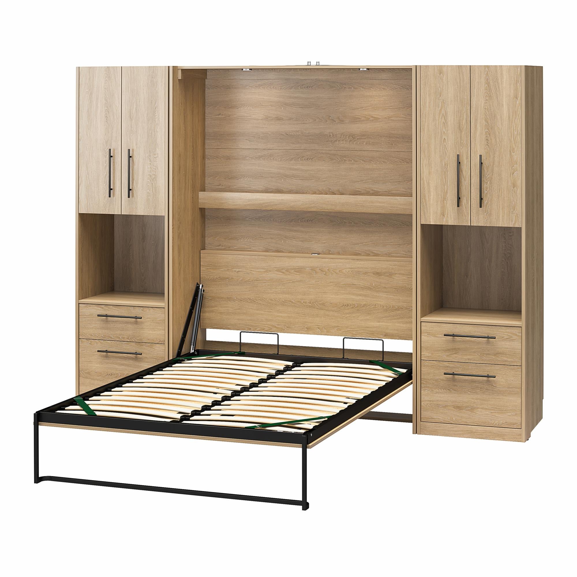Novogratz Holly Hills Murphy Bed with Cabinets, Full Size - Light Oak - Full