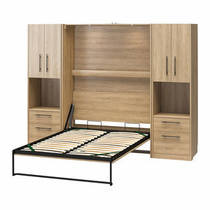 Novogratz Holly Hills Murphy Bed with Cabinets, Full Size - Light Oak - Full