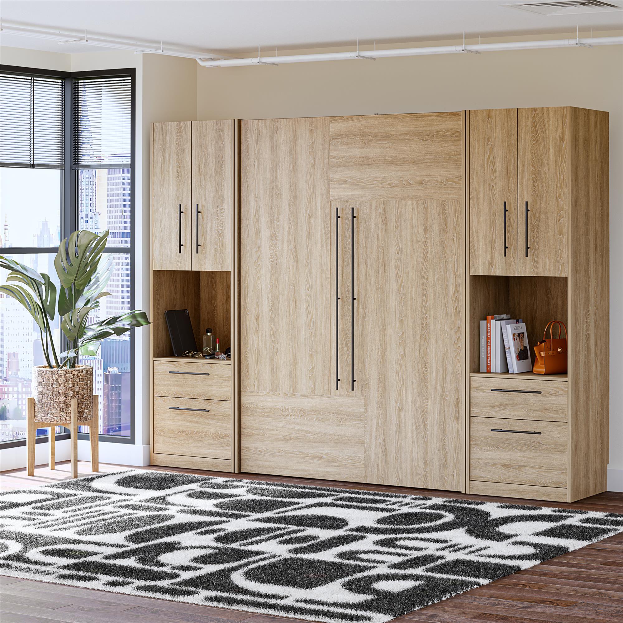 Novogratz Holly Hills Murphy Bed with Cabinets, Full Size - Light Oak - Full