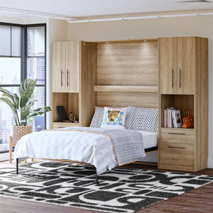 Novogratz Holly Hills Murphy Bed with Cabinets, Full Size - Light Oak - Full
