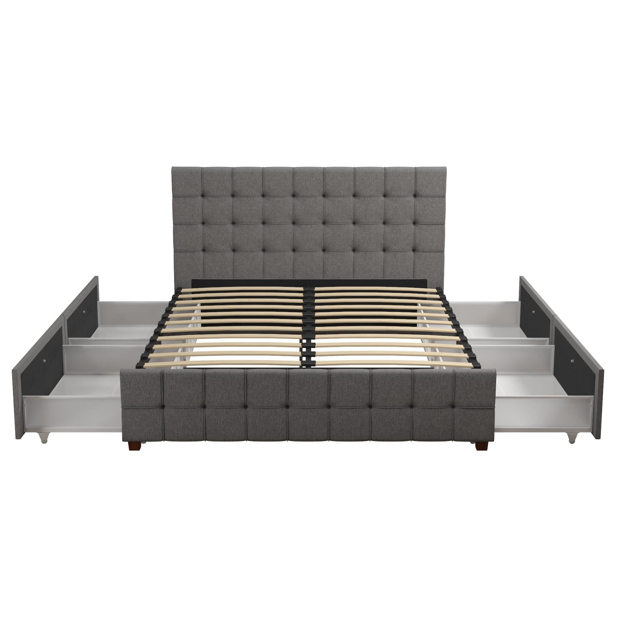 CosmoLiving Elizabeth Upholstered Bed with Storage - Grey Linen - Full