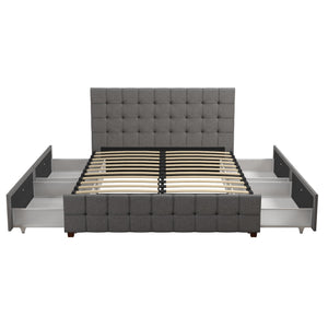 CosmoLiving Elizabeth Upholstered Bed with Storage - Grey Linen - Full