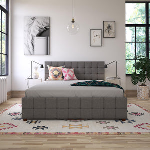 CosmoLiving Elizabeth Upholstered Bed with Storage - Grey Linen - Queen