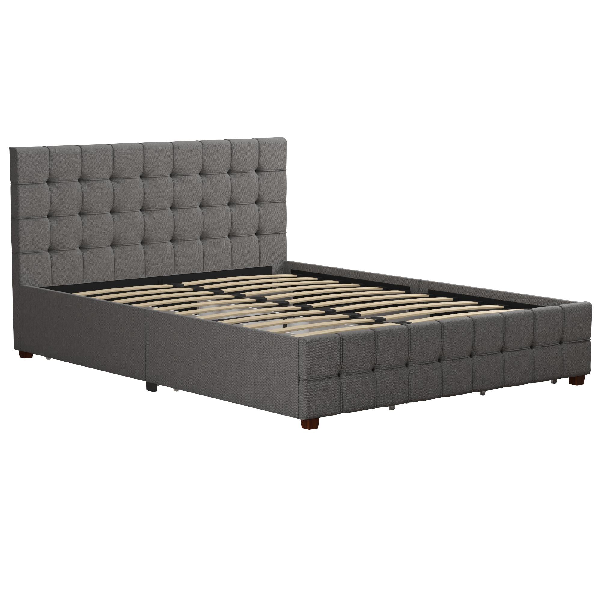 CosmoLiving Elizabeth Upholstered Bed with Storage - Grey Linen - Queen