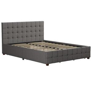 CosmoLiving Elizabeth Upholstered Bed with Storage - Grey Linen - Queen