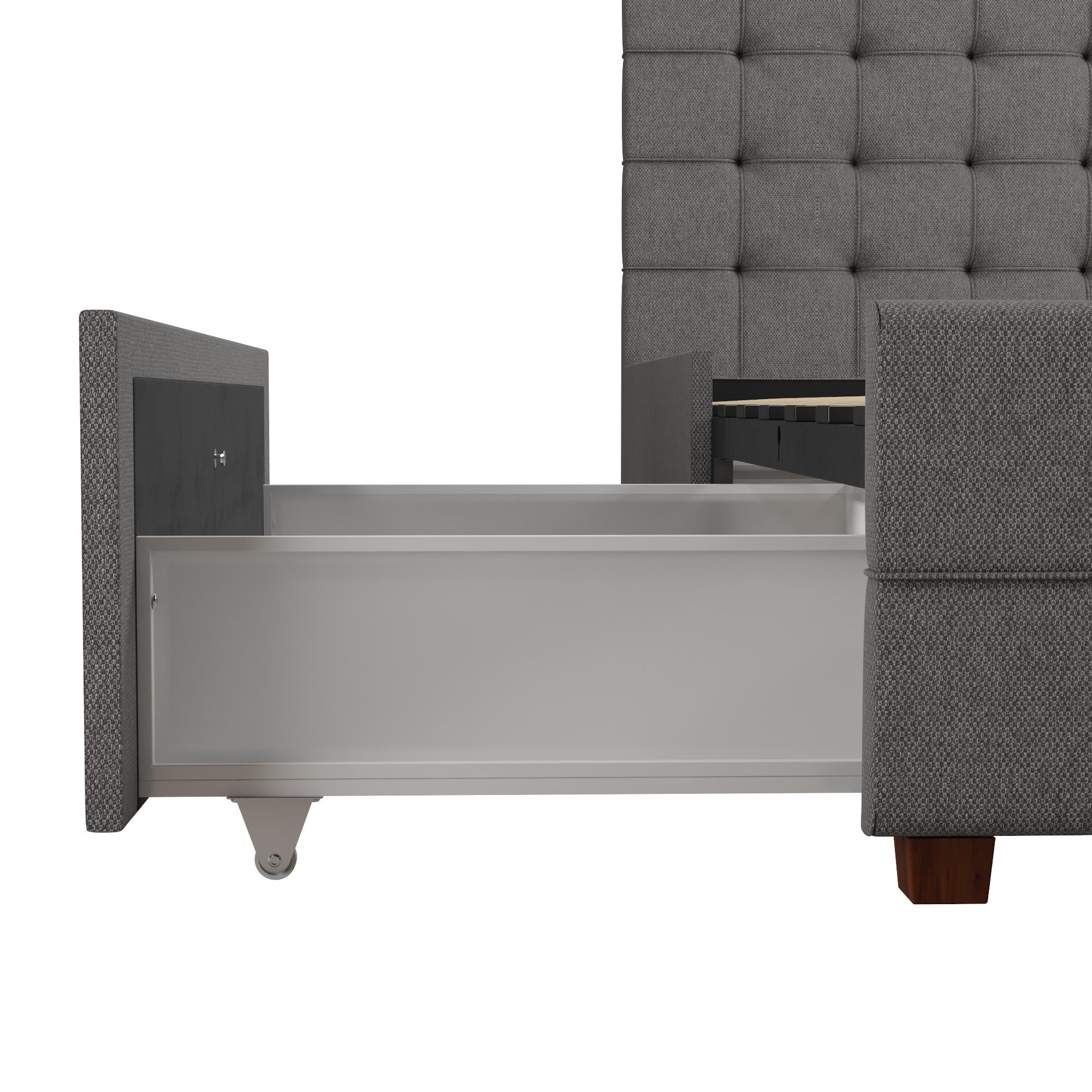 CosmoLiving Elizabeth Upholstered Bed with Storage - Grey Linen - Queen