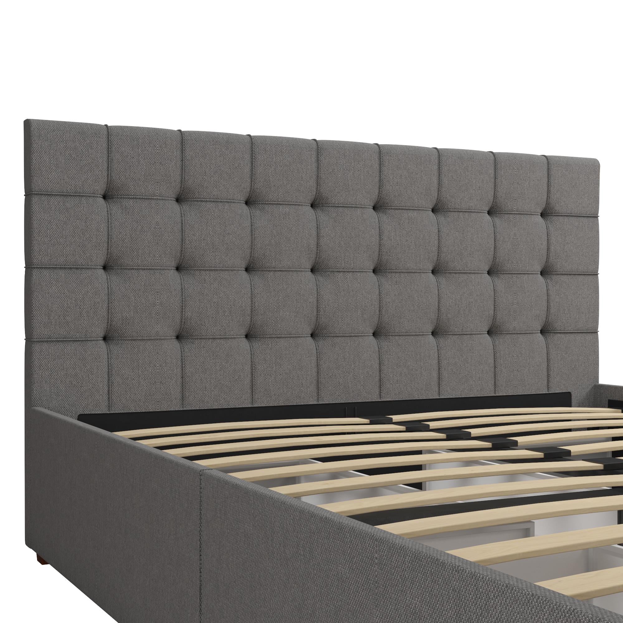 CosmoLiving Elizabeth Upholstered Bed with Storage - Grey Linen - Queen