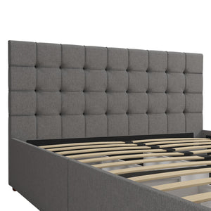CosmoLiving Elizabeth Upholstered Bed with Storage - Grey Linen - Queen