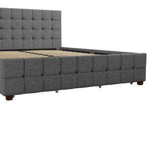 CosmoLiving Elizabeth Upholstered Bed with Storage - Grey Linen - Queen
