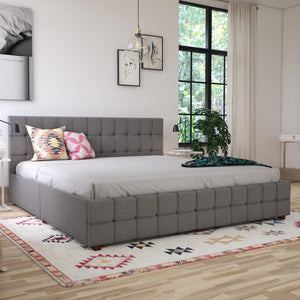 CosmoLiving Elizabeth Upholstered Bed with Storage - Grey Linen - King