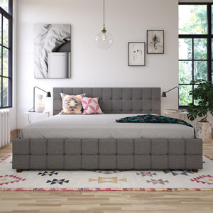 CosmoLiving Elizabeth Upholstered Bed with Storage - Grey Linen - King
