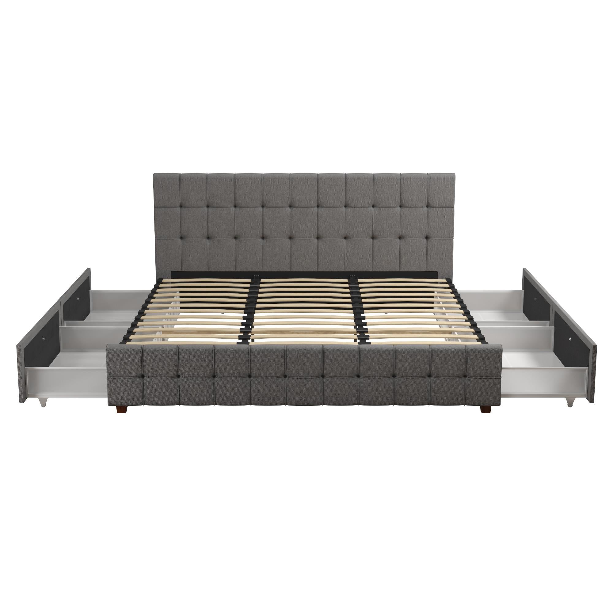 CosmoLiving Elizabeth Upholstered Bed with Storage - Grey Linen - King