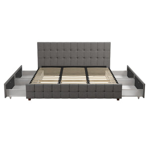 CosmoLiving Elizabeth Upholstered Bed with Storage - Grey Linen - King