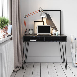 Novogratz Athena Computer Desk with Storage - Black Marble