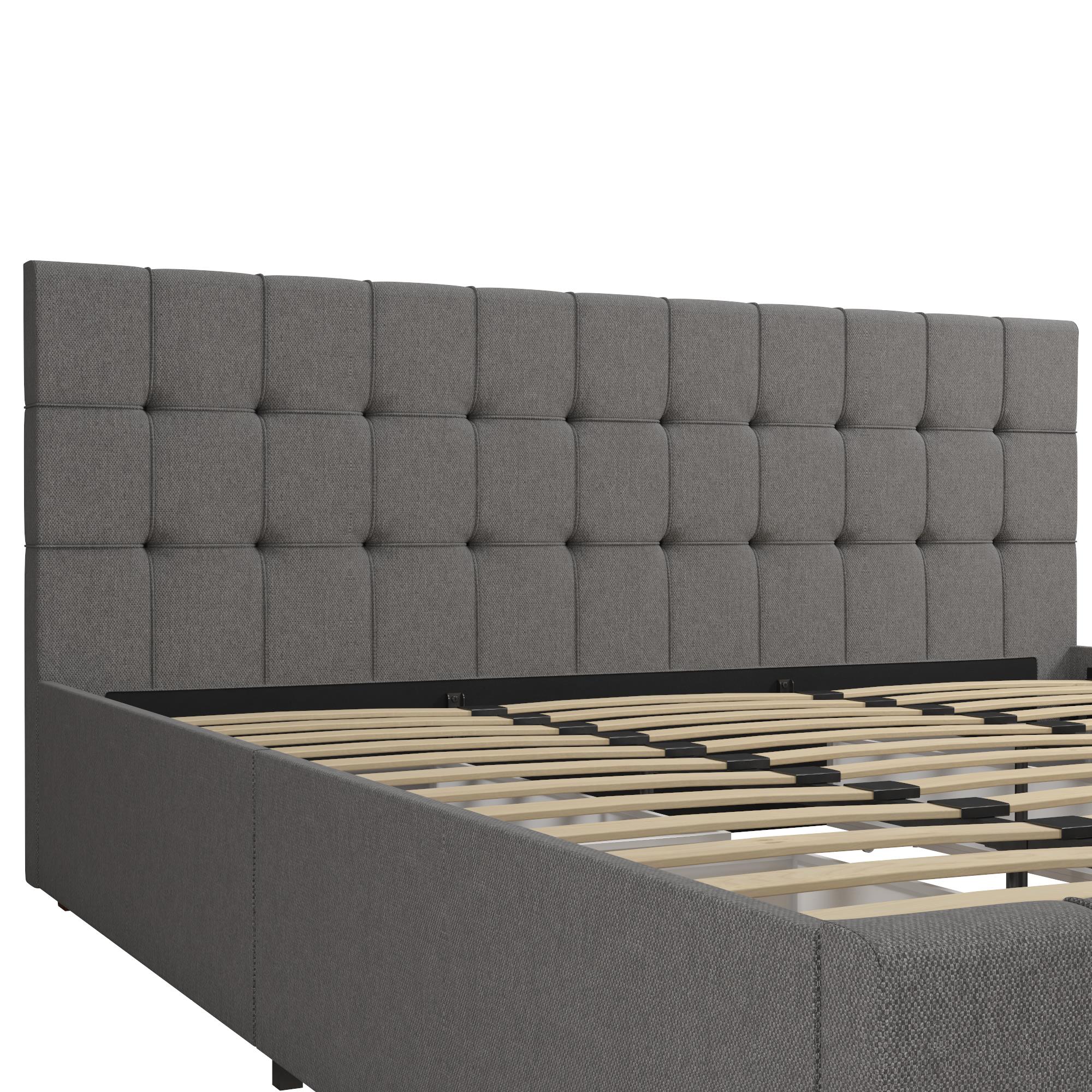 CosmoLiving Elizabeth Upholstered Bed with Storage - Grey Linen - King