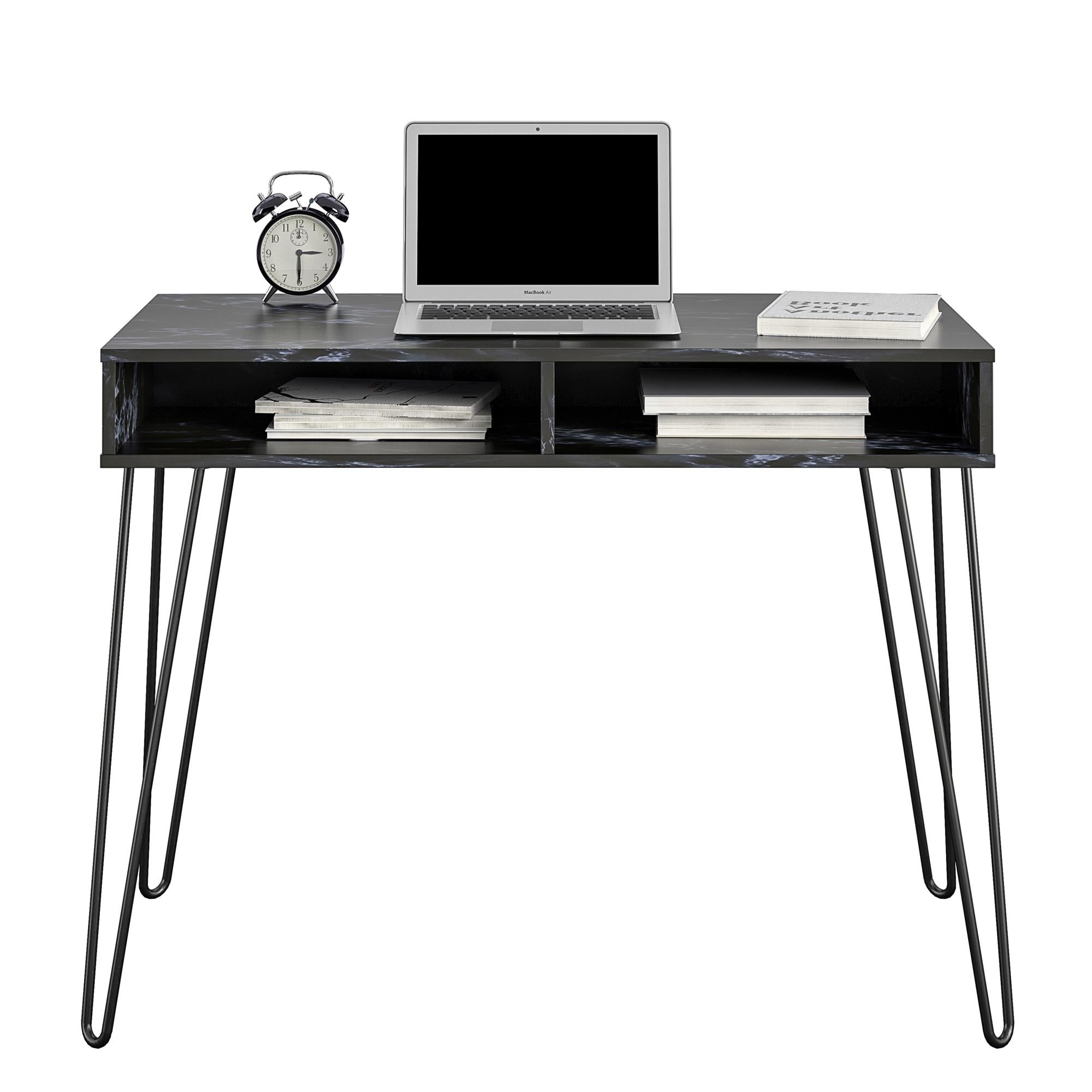 Novogratz Athena Computer Desk with Storage - Black Marble