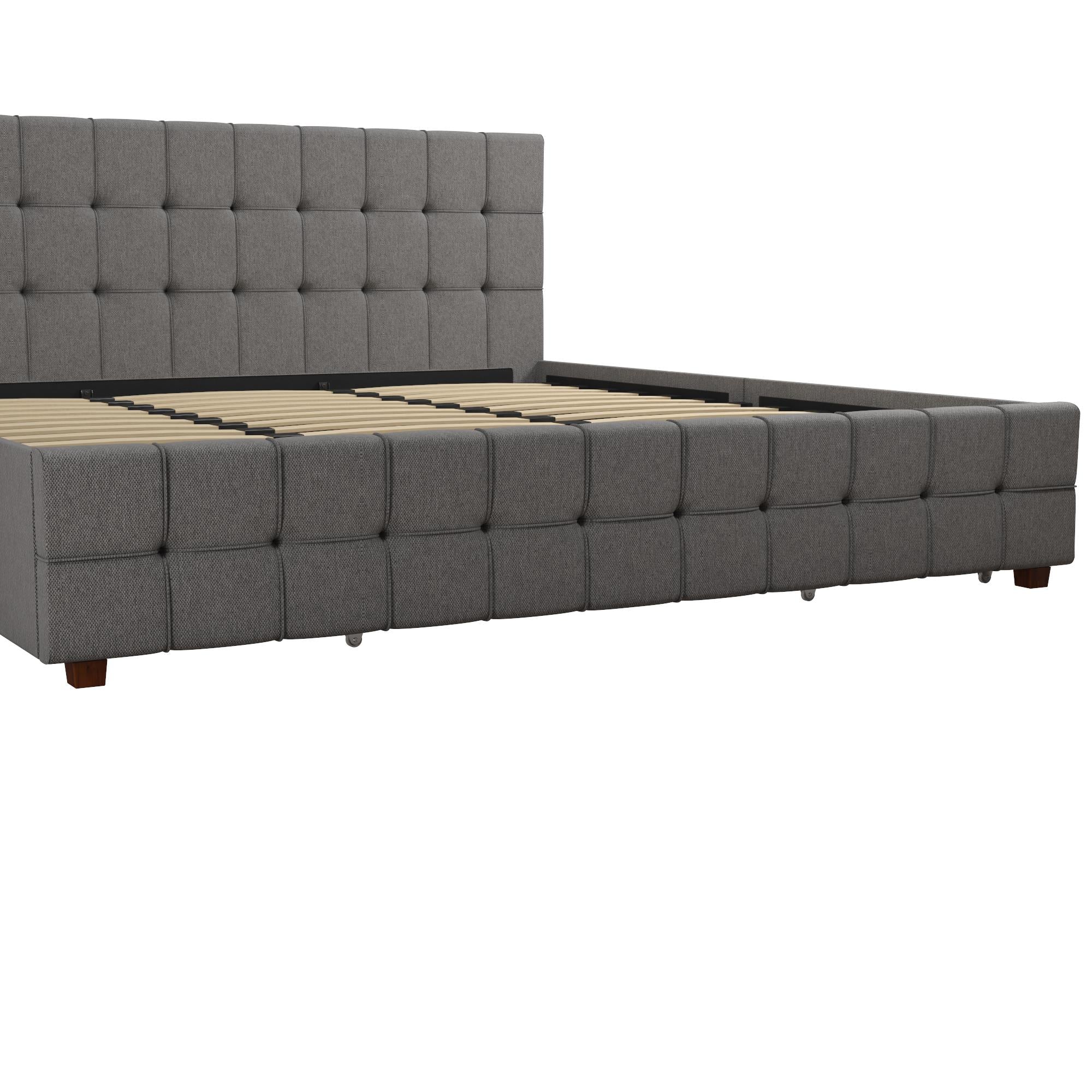 CosmoLiving Elizabeth Upholstered Bed with Storage - Grey Linen - King