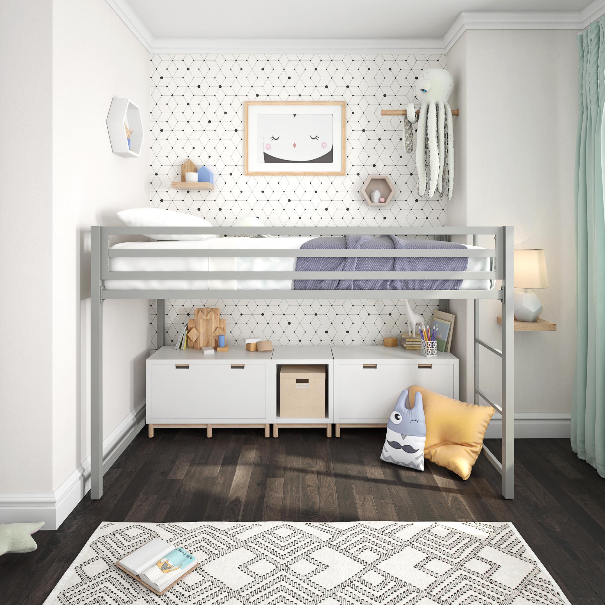 DHP Miles Kids' Low Loft Bed - Silver - Twin
