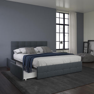 DHP Rose Upholstered Bed Frame with Storage - Blue Linen - Full