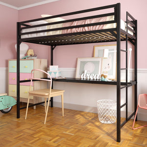 DHP Miles Kids' Loft Bed with Desk - Black - Twin