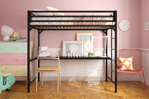 DHP Miles Kids' Loft Bed with Desk - Black - Twin