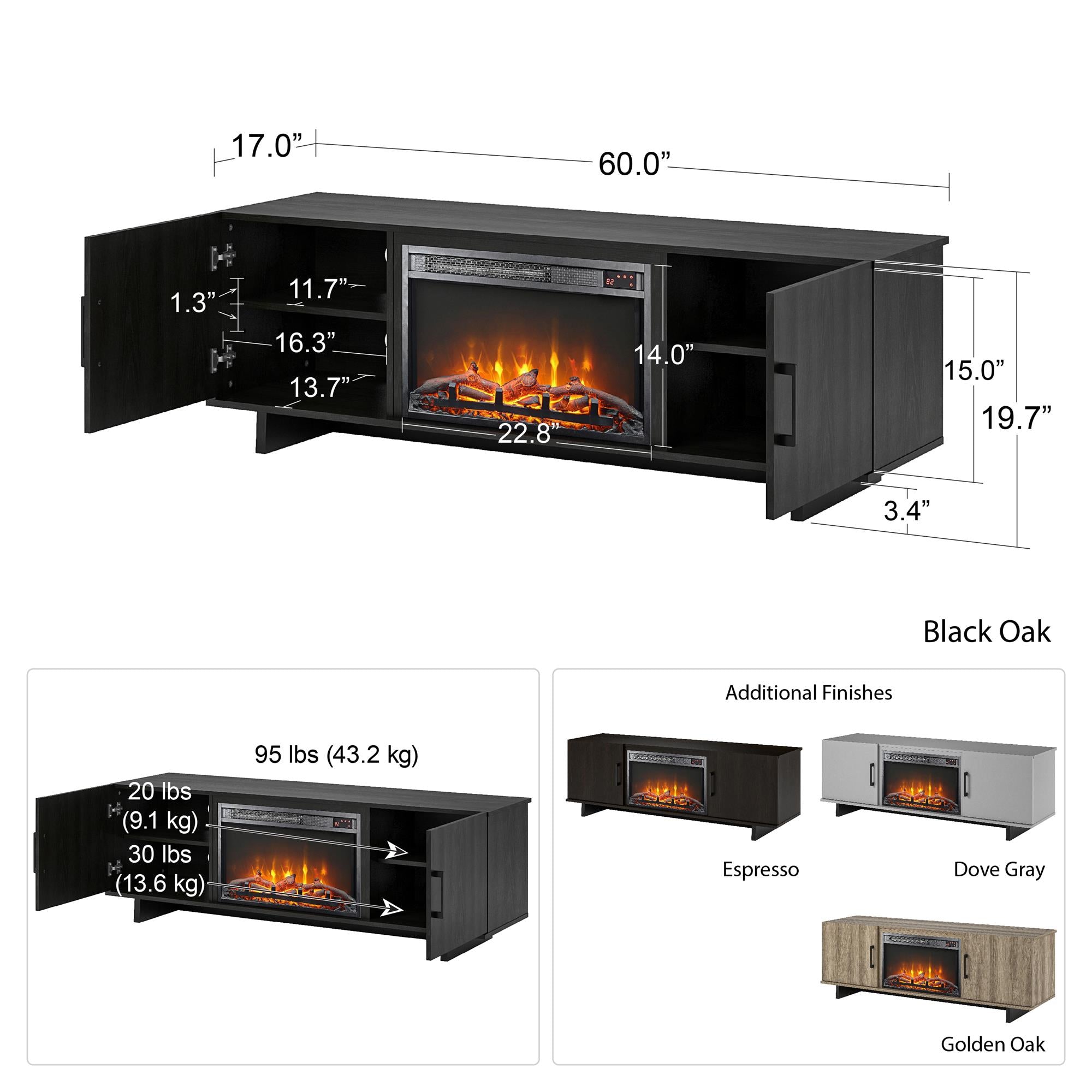 Ameriwood Home Southlander TV Stand with Fireplace for TVs up to 60" - Golden Oak