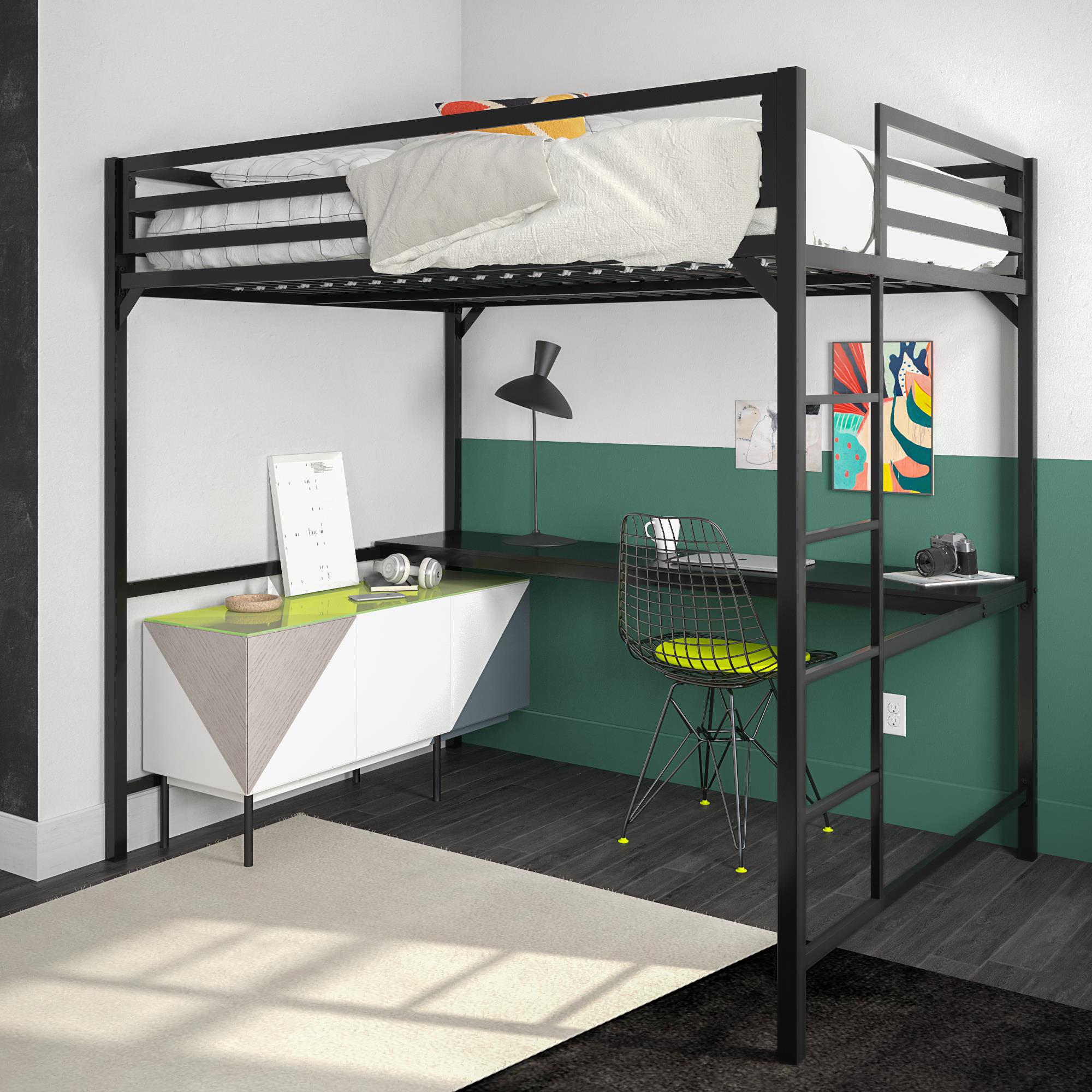 DHP Miles Kids' Loft Bed with Desk - Black - Full