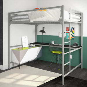 DHP Miles Kids' Loft Bed with Desk - Silver - Full