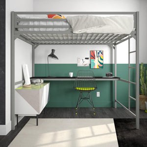 DHP Miles Kids' Loft Bed with Desk - Silver - Full
