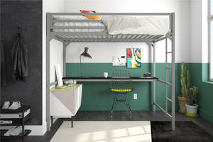 DHP Miles Kids' Loft Bed with Desk - Silver - Full