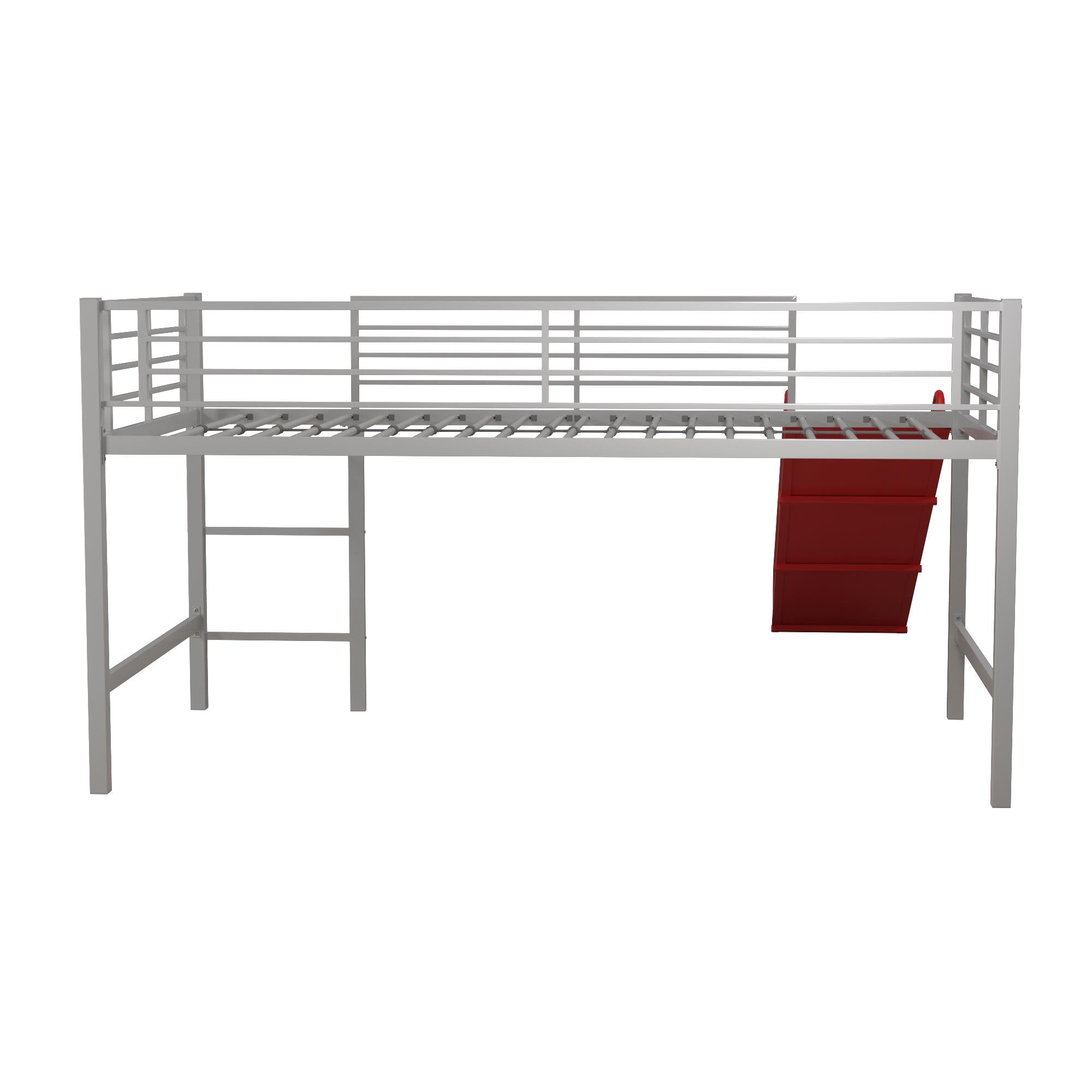 DHP Laurie Kids' Low Loft Bed with Slide - Silver / Red - Twin