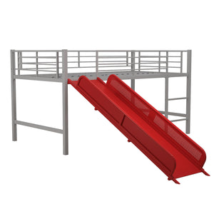 DHP Laurie Kids' Low Loft Bed with Slide - Silver / Red - Twin