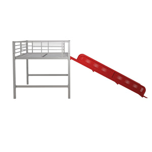 DHP Laurie Kids' Low Loft Bed with Slide - Silver / Red - Twin