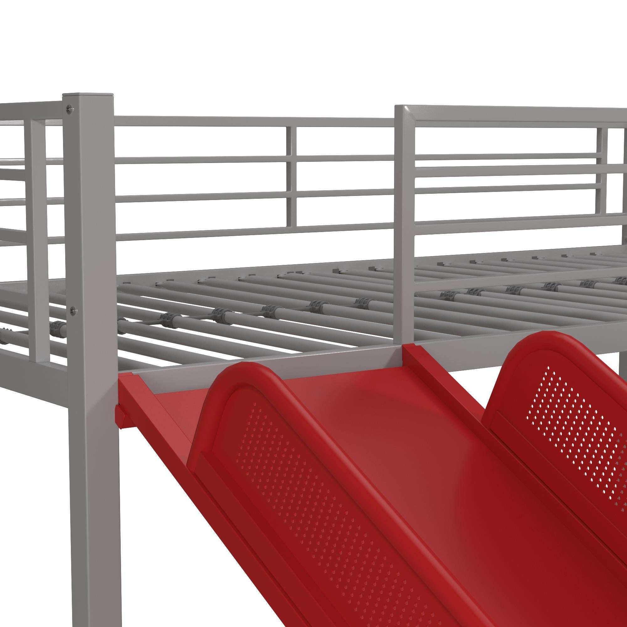 DHP Laurie Kids' Low Loft Bed with Slide - Silver / Red - Twin