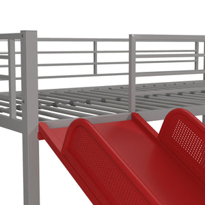 DHP Laurie Kids' Low Loft Bed with Slide - Silver / Red - Twin
