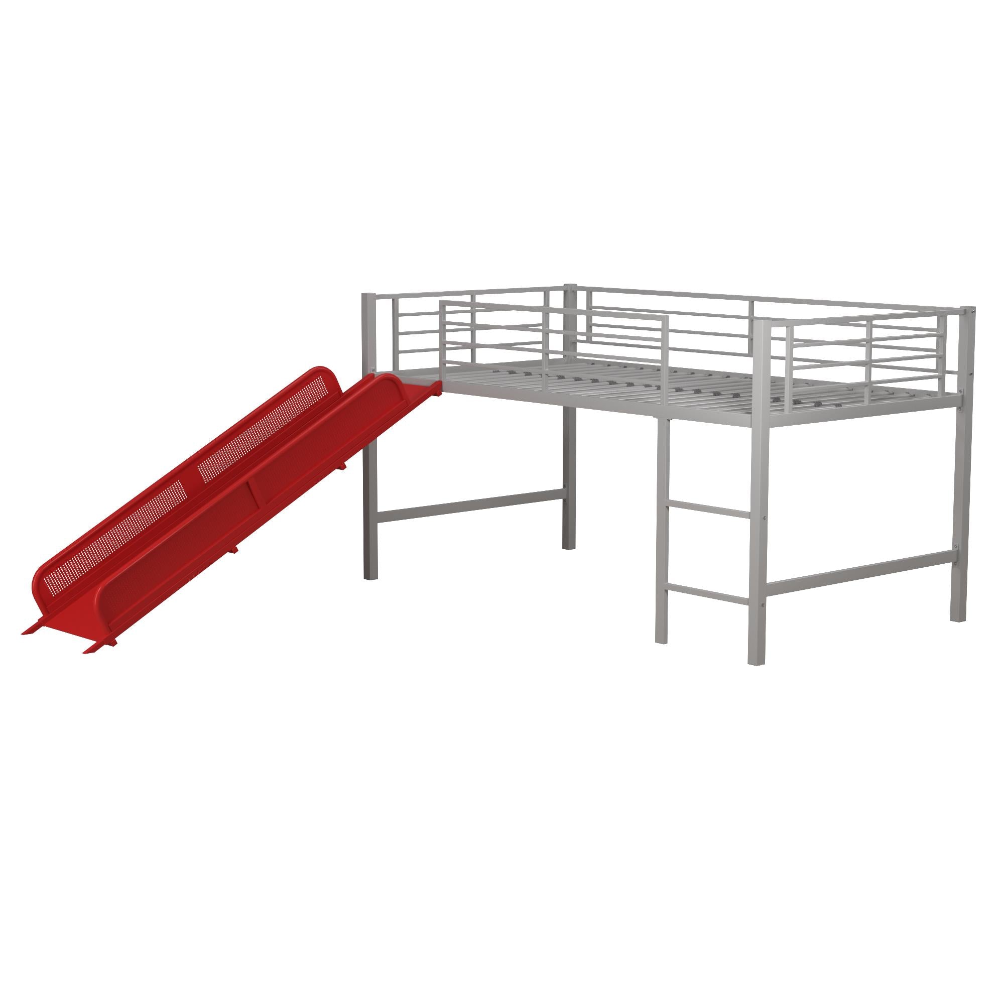 DHP Laurie Kids' Low Loft Bed with Slide - Silver / Red - Twin
