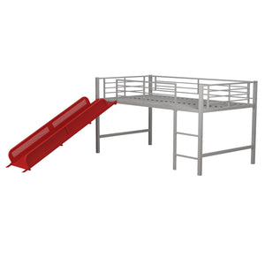 DHP Laurie Kids' Low Loft Bed with Slide - Silver / Red - Twin