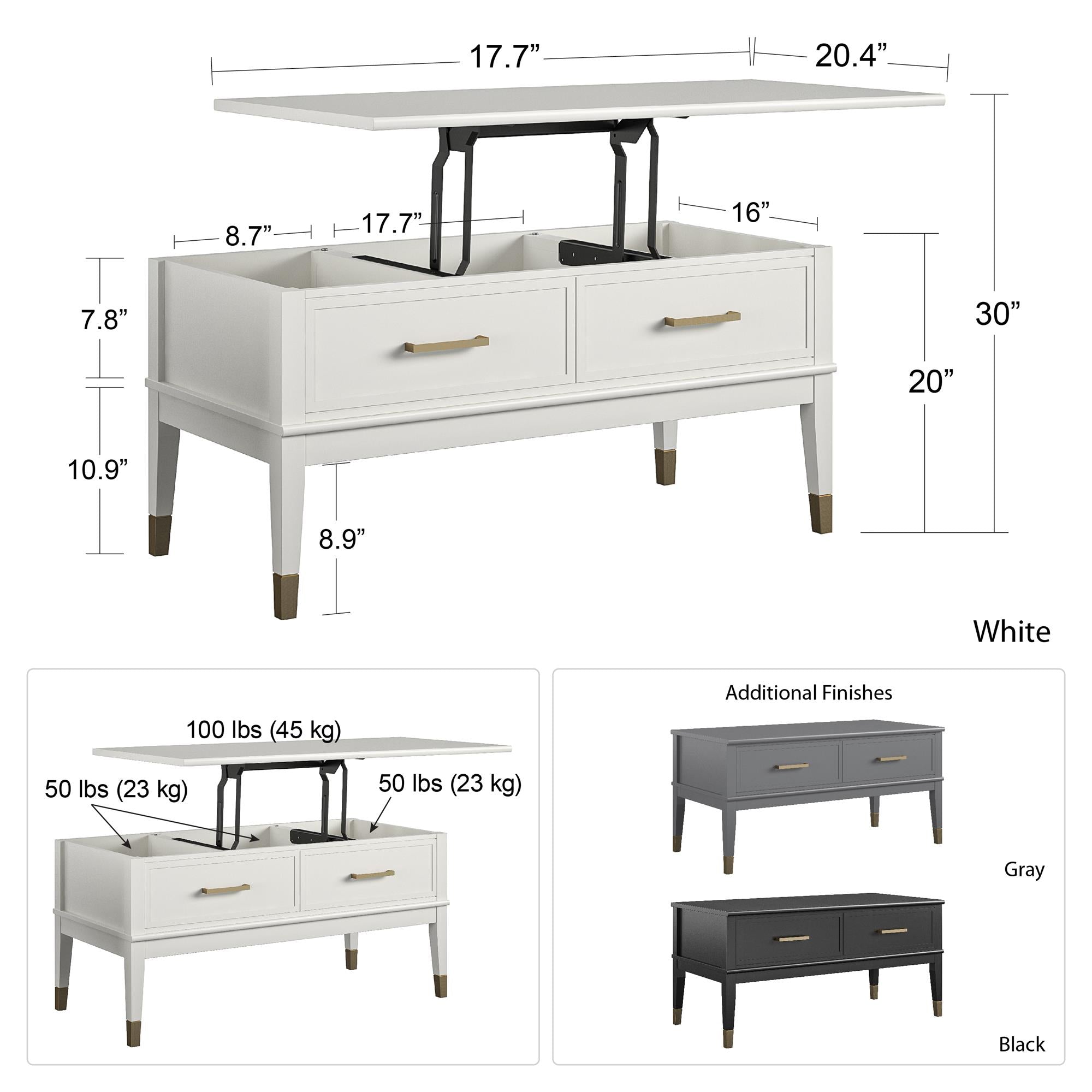 CosmoLiving Westerleigh Lift-Top Coffee Table - Black