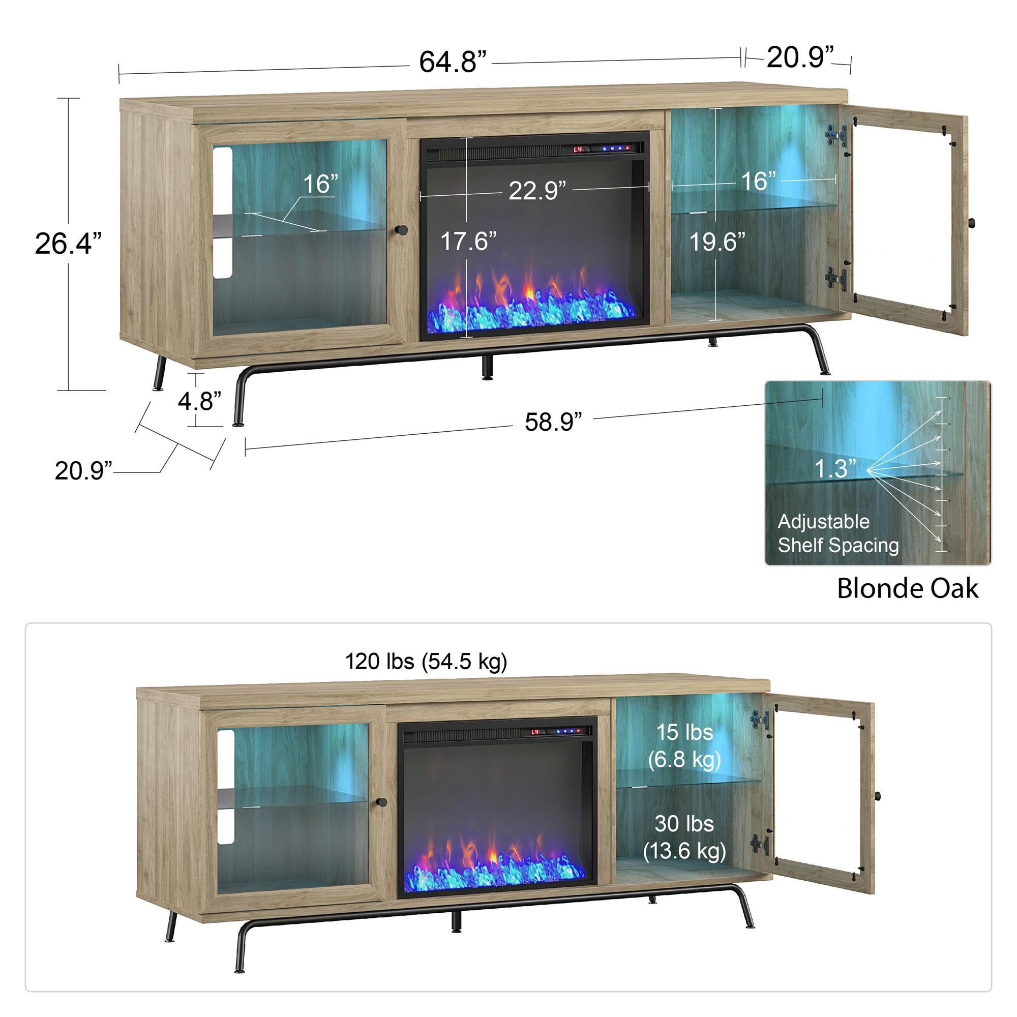 Ameriwood Home Sydney View Fireplace TV Stand for TVs up to 70" - Blonde Oak