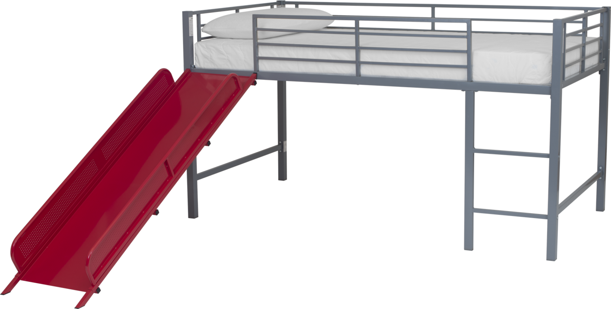 DHP Laurie Kids' Low Loft Bed with Slide - Silver / Red - Twin