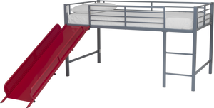 DHP Laurie Kids' Low Loft Bed with Slide - Silver / Red - Twin